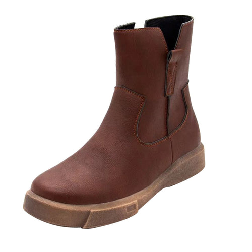 Women Leather Boots Flat Low Zipper Middle Tube Boots Casual Shoes Martin Boots