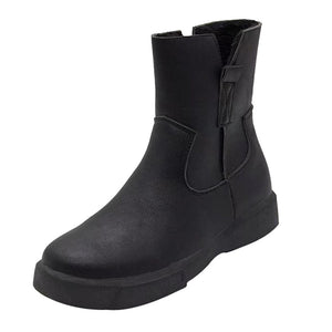 Women Leather Boots Flat Low Zipper Middle Tube Boots Casual Shoes Martin Boots