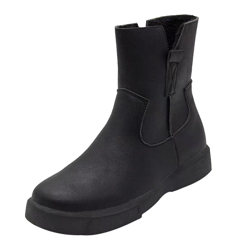 Women Leather Boots Flat Low Zipper Middle Tube Boots Casual Shoes Martin Boots